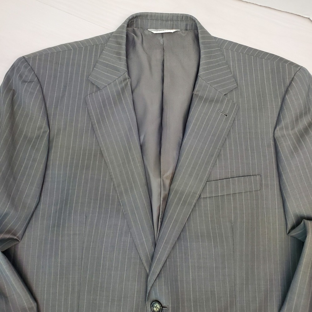 Jhane Barnes Mens Grey Pinstripe Wool Marzotto Blazer 46 R Structured Silhouette